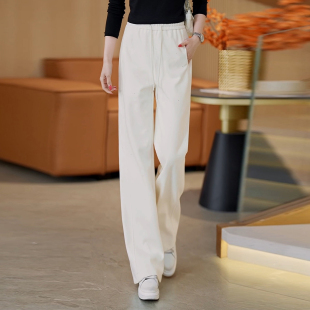 慵懒风灰色阔腿裤女春款松紧腰烫钻细闪休闲裤垂感抽绳阔腿运动裤