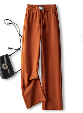 窄版阔腿裤女春秋2025新款条绒蓝色爆款裤子冬季加绒休闲直筒裤子