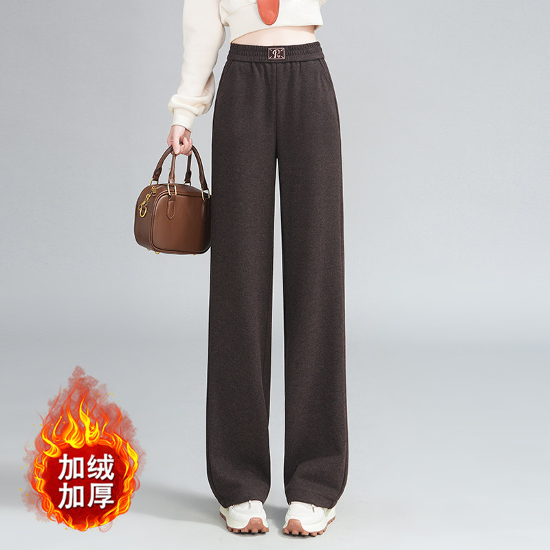 咖色加绒裤子女秋冬天加厚显瘦休闲直筒裤2025爆款羊绒窄版阔腿裤