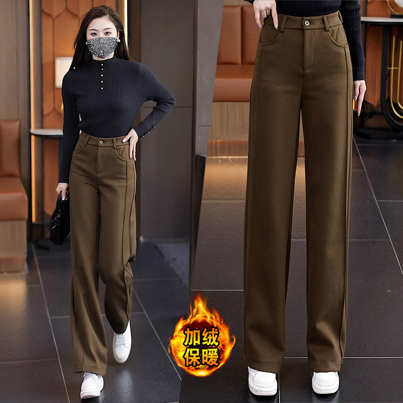 高级感毛呢加绒加厚阔腿裤女