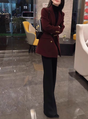 241261大爱美依缘2024新款高级感翻领纯色西服外套高腰长裤显瘦女