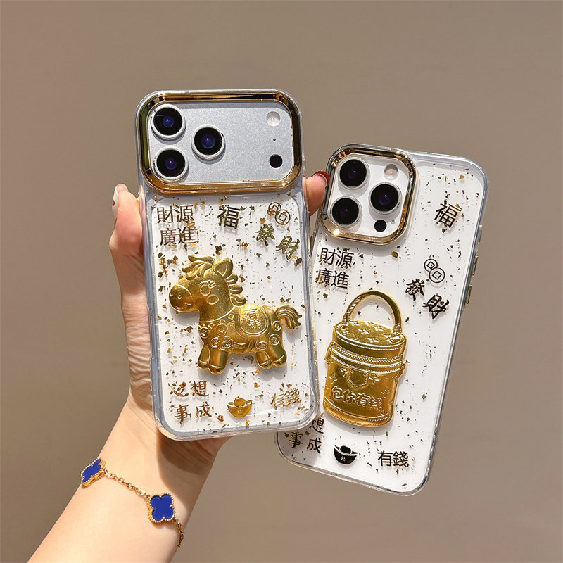 马上有钱适用于iphone16手机壳套17proMAX透明金箔包