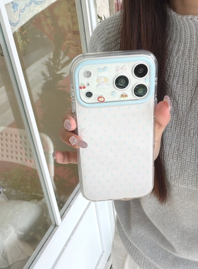 圆边精孔白底蓝色星星镜头小狗壳适用于苹果17pro手机保护壳可爱15手机套卡通16系列手机壳