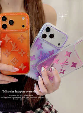 适用苹果17promax手机壳14鎏金渐变高级感iPhone17pro星宇橙细闪粉镂空苹果16promax甜酷15保护套V家大牌欧美
