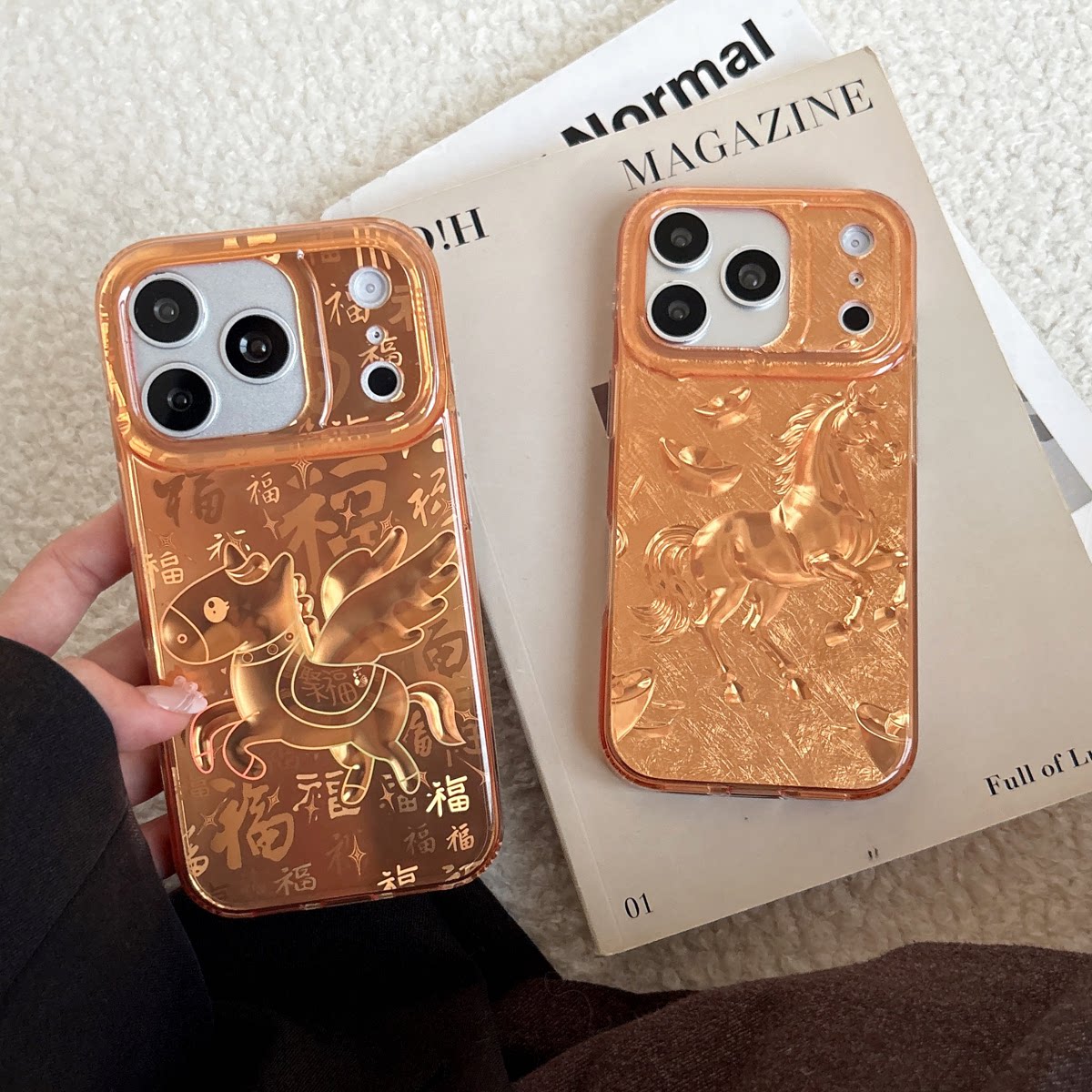 金箔黄金马适用于苹果16时尚创意手机壳ins风新款17系列手机保