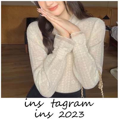 花栗鼠小姐 叠穿yyds 蕾丝打底衫白色镂空半高领内搭长袖上衣女