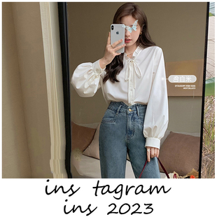 长袖 春日长信 女2023年春季 奶系温柔系带衬衫 上衣 法式