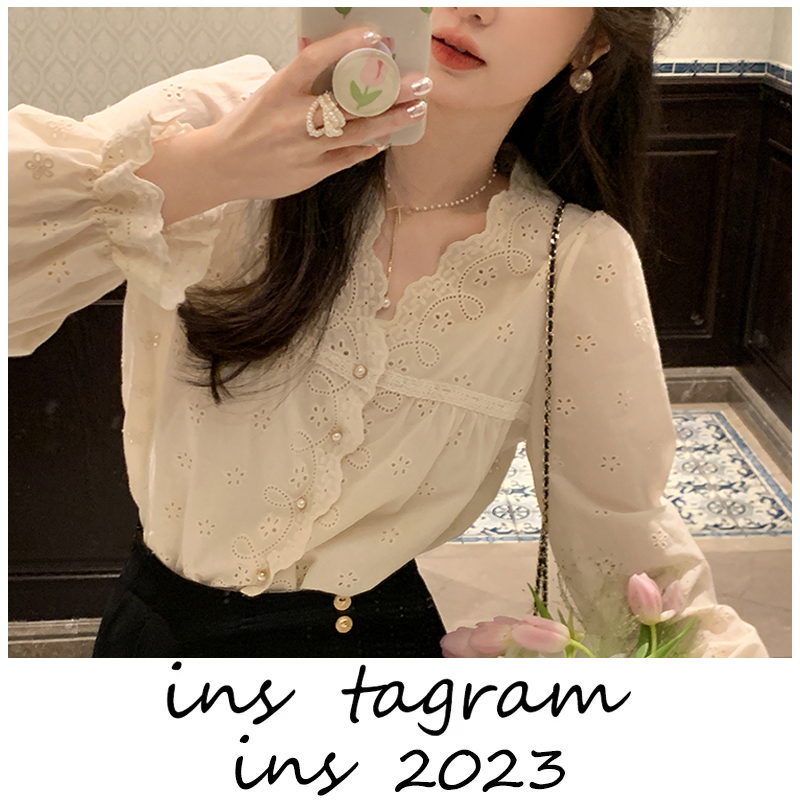 爱在西元前 重工法式衬衫上衣女小众设计感荷叶边小衫