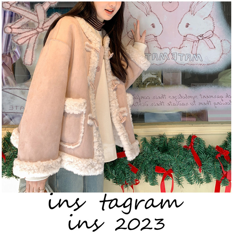 微糖乳酪 皮毛一体防颗粒绒外套秋冬立领立体显瘦上衣