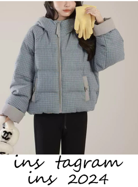 暖冬coco 韩系撞色小格子新国标女冬季保暖短款羽绒服
