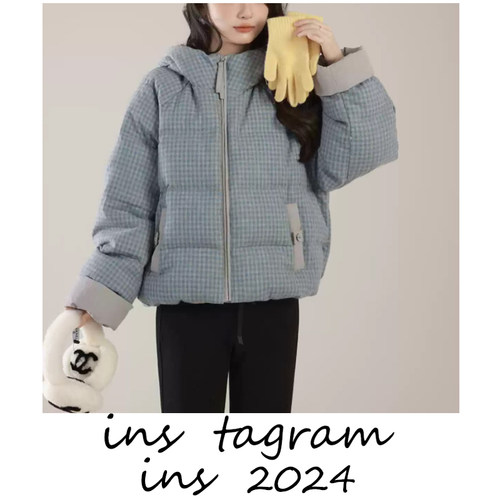 暖冬coco 韩系撞色小格子新国标女冬季保暖短款羽绒服