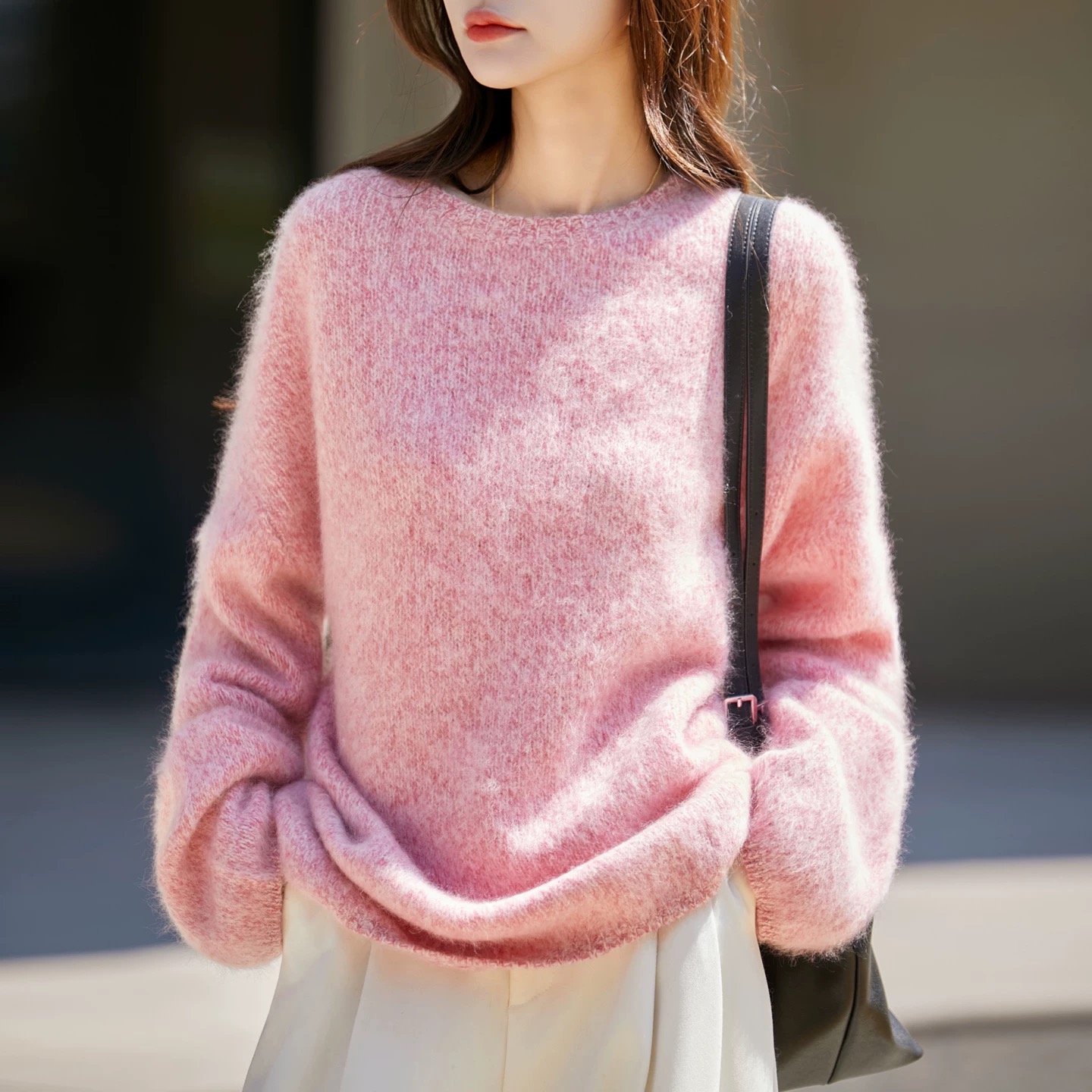 100-149圆领钉钻拼接短毛衣2025秋季洋气撞色宽松慵懒百搭针织