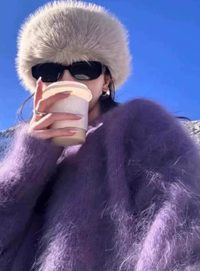 250-299新年红色毛衣女秋冬外穿宽松复古麻花圆领慵懒套头针织衫