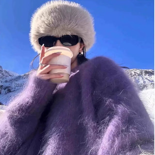 250 299新年红色毛衣女秋冬外穿宽松复古麻花圆领慵懒套头针织衫