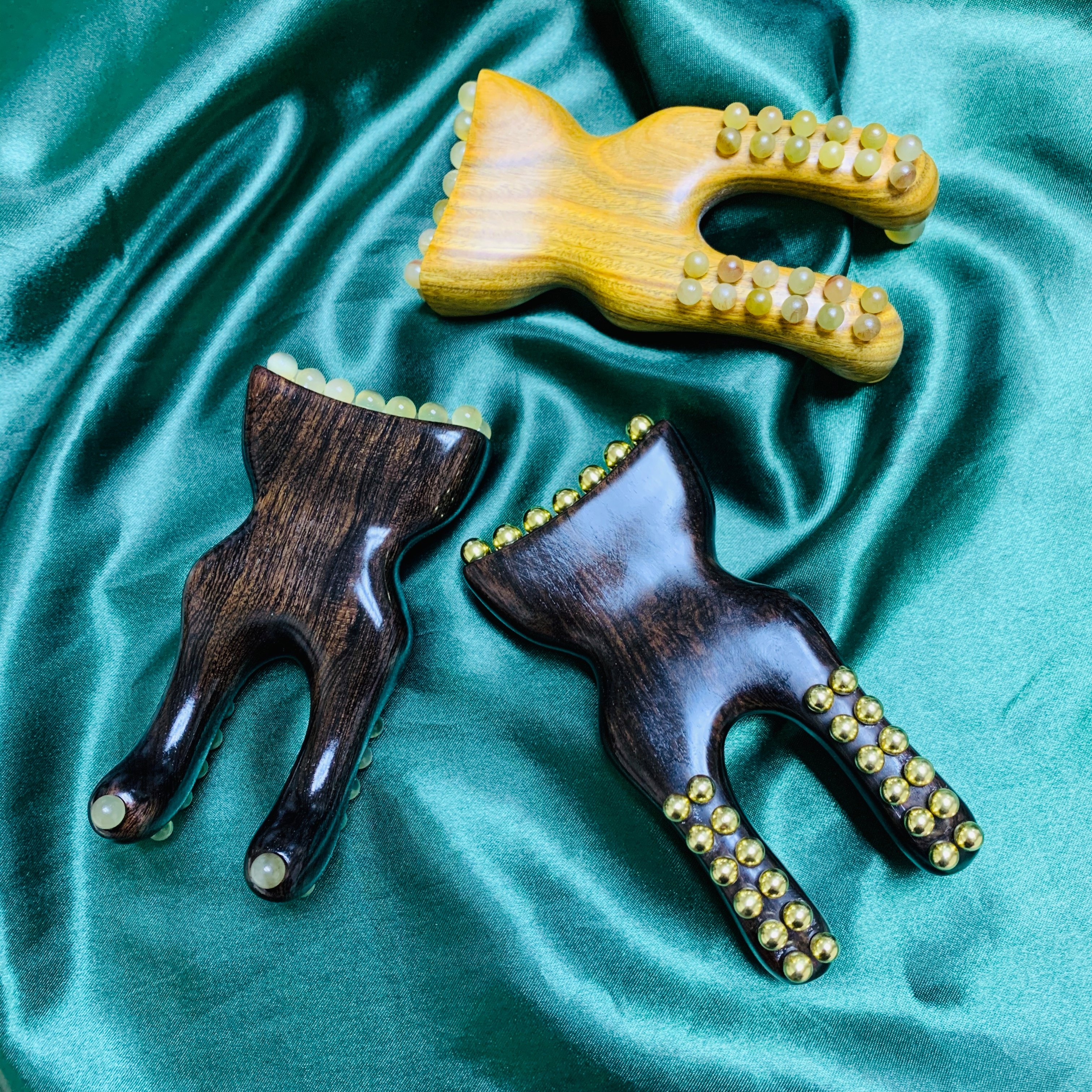 新品紫光檀两用大耳刮绿檀按摩脸部脖子黄铜颈膜复位点穴提拉多用