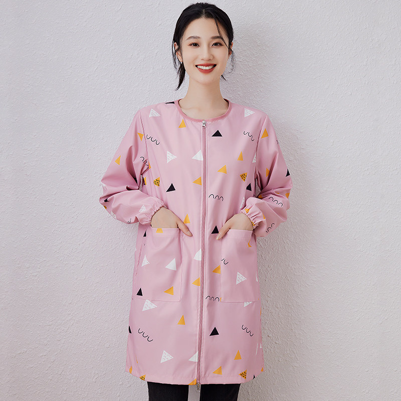 大人秋冬季长袖羽绒服罩衣厨房防脏护衣韩版薄款时尚双拉链工作服