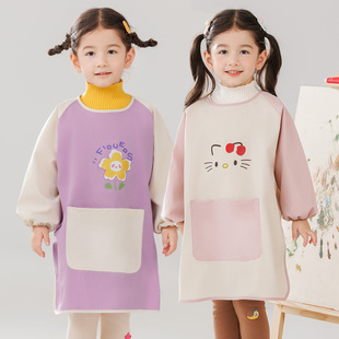 儿童防水罩衣魔术贴幼儿园美术画画围裙男女宝宝吃饭防脏兜可定制