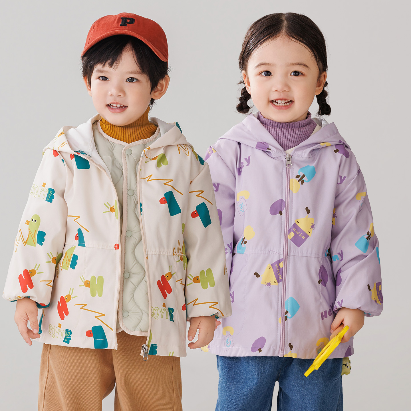 儿童秋冬季童趣羽绒服防脏罩衫防水长袖拉链罩衣幼儿园吃饭护衣