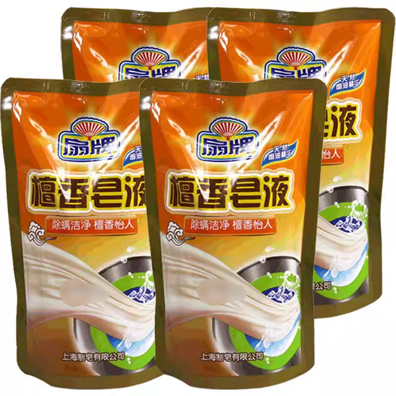 扇牌檀香皂液500g4袋组合驱螨洁净檀香怡人袋装皂液洗衣液