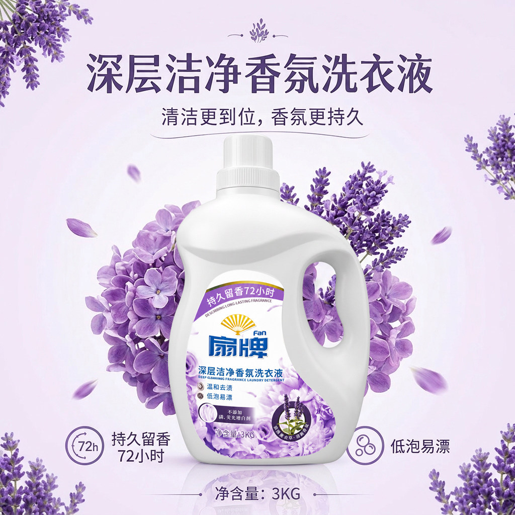 扇牌深层洁净香氛3kg洗衣液薰衣草香味家用不添加磷荧光增白剂