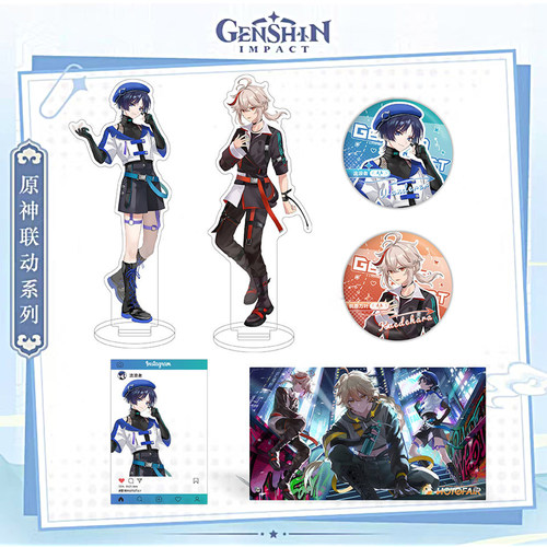 原神HoYoFair周边流浪者万叶玛薇卡亚克力立牌双闪吧唧徽章透卡礼