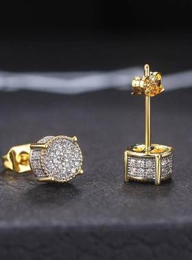 Full diamond hip-hop men's earrings zircon micro inlay