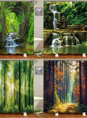 Modern 3D Printing Forest Shower Curtain Green Plant Tree La