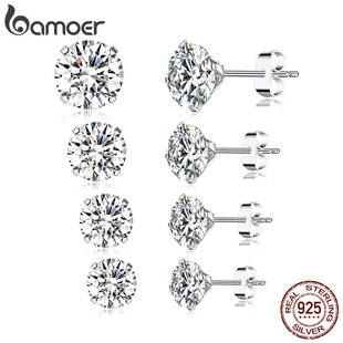 bamoer CZ Stud Earrings 925 Sterling Silver Platinum Plated