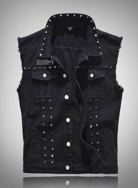 Men Punk Rock Rivet Cowboy Denim Vest 男士铆钉朋克机车马甲