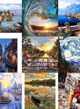 Diy Paint By Numbers Landscape Drawing On Canvas Home decor