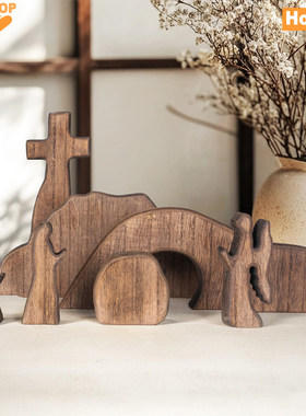 Empty Tomb Easter Scene and Cross Decoration Wooden Easter