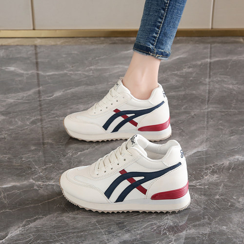 超轻34码8CM内增高女鞋2025年春季新款老北京妈妈运动休闲小白鞋