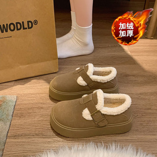 达夫尼全包勃肯鞋女2024年冬季加绒一脚蹬保暖厚底棉鞋时尚雪地靴