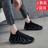 老北京布鞋 夏 飞织网面运动鞋 女全黑色防滑超软工作鞋 八爪鱼椰子鞋
