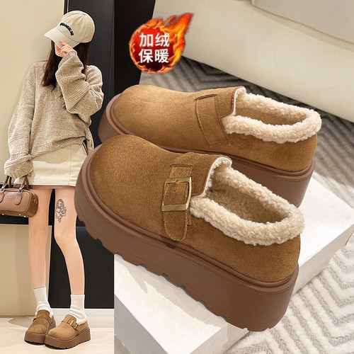 赵露思同款加绒勃肯鞋女冬季一脚蹬懒人厚底休闲保暖配裙子棉鞋34