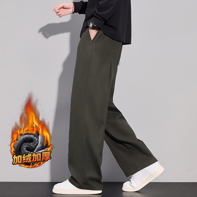 2025新款男士加绒加厚莱赛尔直筒休闲百搭弹力松紧腰保暖裤子