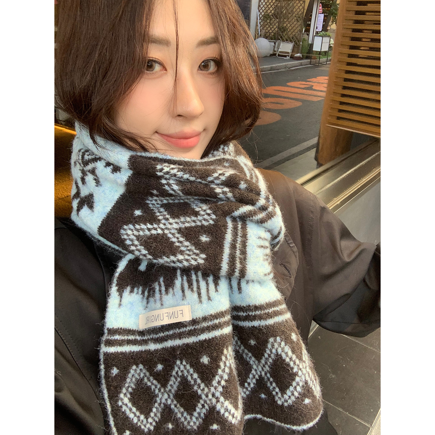 费尔岛复古毛线针织围巾