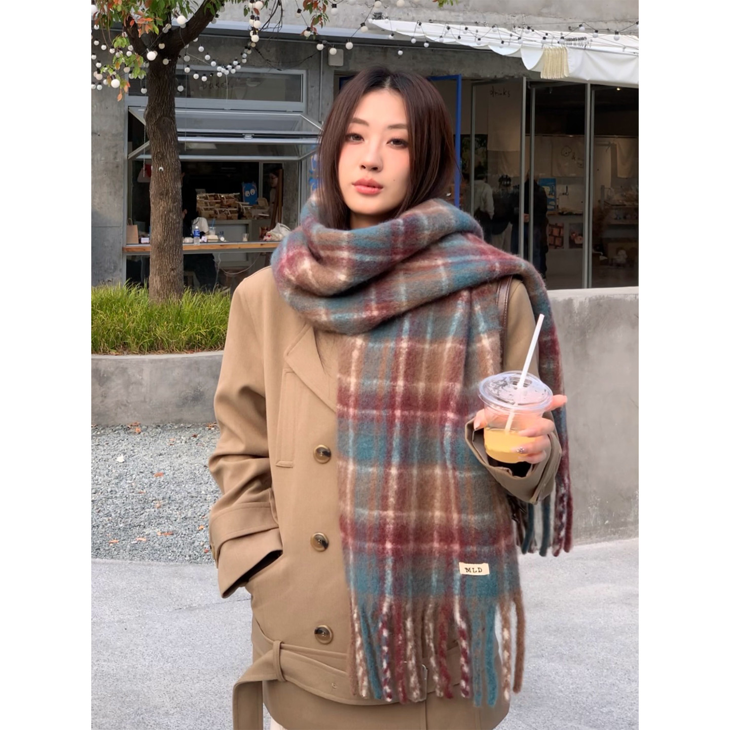 含羊毛格子围巾女2025新款秋围巾/丝巾/披肩