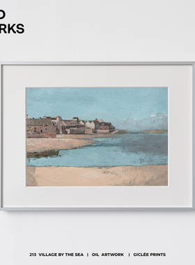 海边风景清新中古油画装饰画