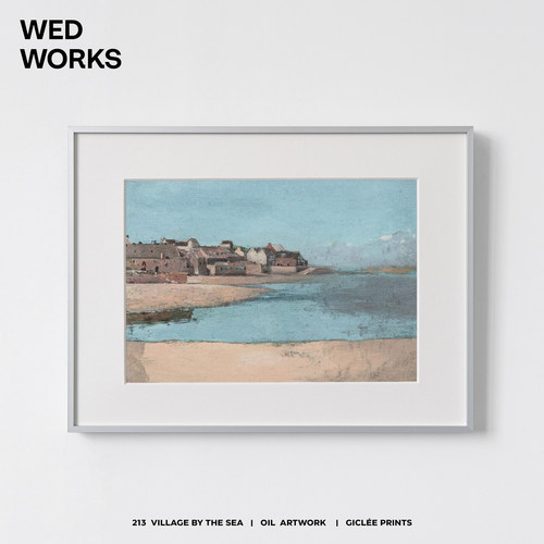 海边风景清新中古油画装饰画