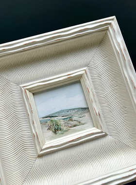 WED 小众中古风质感重工实木框风景装饰画民宿样板房书房小幅挂画