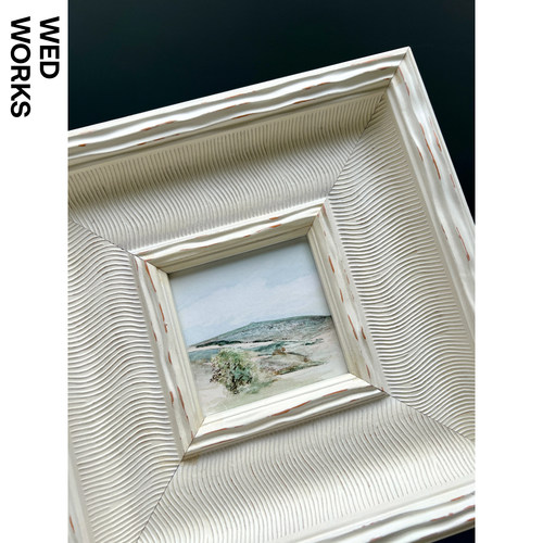 小幅中古重工实木框风景挂画