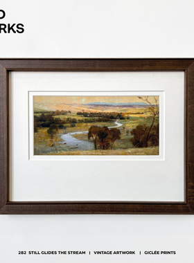 WED小众中古风景油画实木框装饰画民宿咖啡厅书房样板房质感挂画