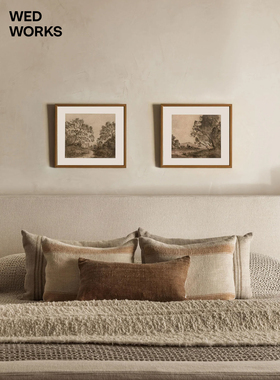WED WORKS 美式小众风景水彩装饰画组合 沙发卧室床头实木框挂画