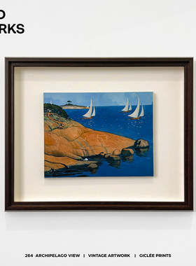 放青松帆船海景油画风景设计挂画