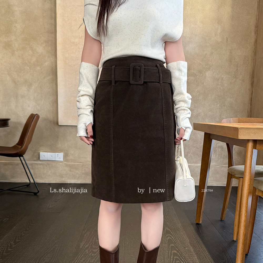 LS 复古纯色极简时尚高腰半裙 广州十三行2025秋冬新品女装22879