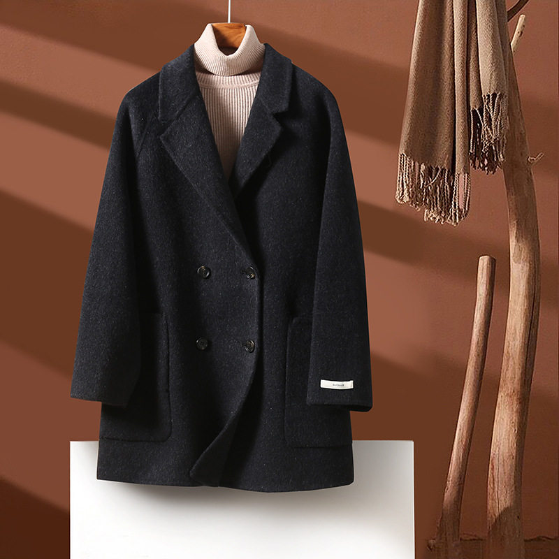 感深灰色双面羊绒大衣中长款宽松韩版长毛加厚毛呢外套女2025