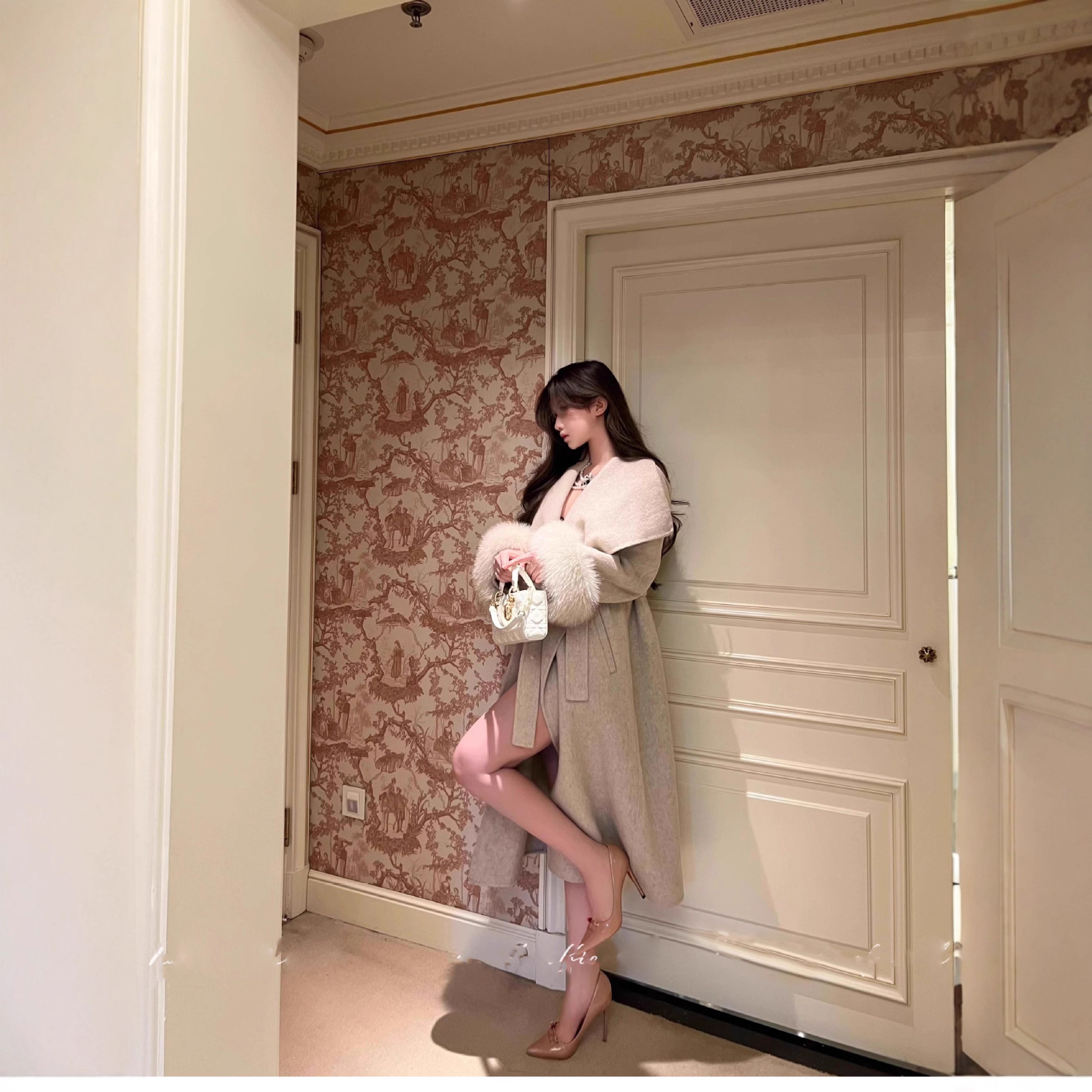 2025秋冬新款双面羊绒大衣女长款可拆狐狸毛气质大领子羊毛呢