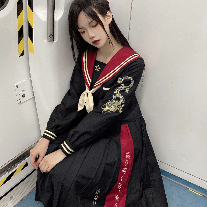 原创不良JK制服裙基础款正统水手服学院风套装全套长裙女6276