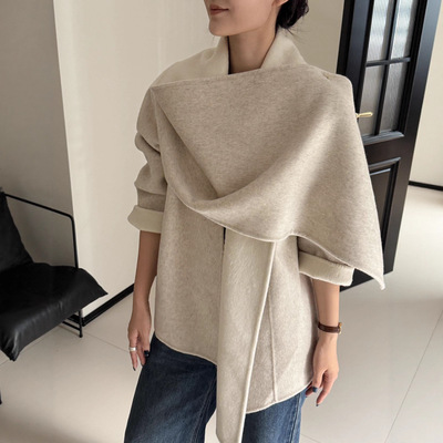 2025冬季新款斗篷式围巾双面羊绒毛呢大衣女围巾披肩中长毛呢